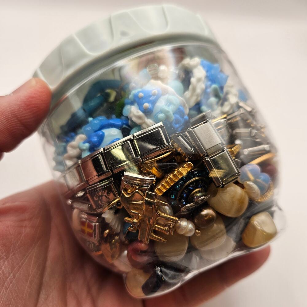 HUGE MIXED JEWELRY MAKING BEAD LOT ITALIAN CHARM BRACELET LINKS STONE WOOD CRAFT - Picture 8 of 9